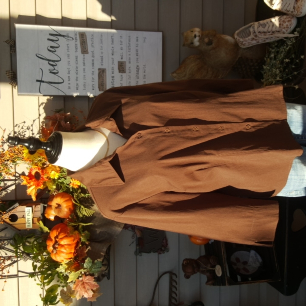 APT 9 ♡ Gorgeous Brown 3/4 Length Sleeves Stretchy Front Button Top w/Collar PXL